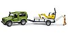 Land Rover Defender with trailer, JCB excavator and man