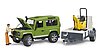 Land Rover Defender avec remorque, JCB micro-pelleteuse et figurine